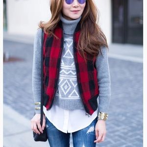 Madewell, red, buffalo check puffer vest, L